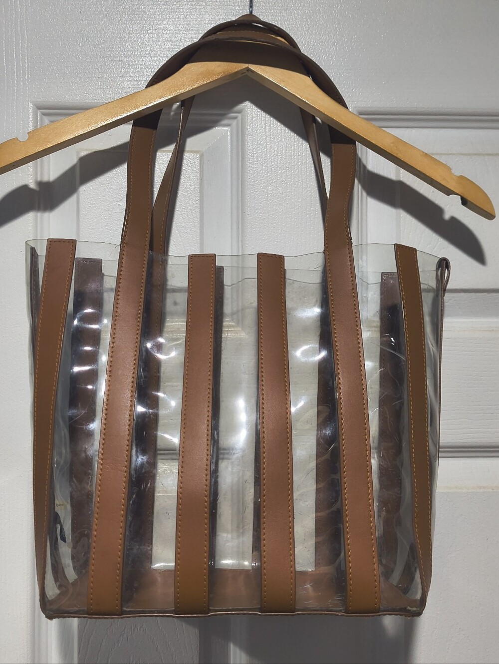 Loeffler Randall Marlena Clear PVC & Tan Leather Striped Tote Bag - Picture 1 of 14